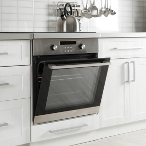 Open modern oven built in kitchen furniture